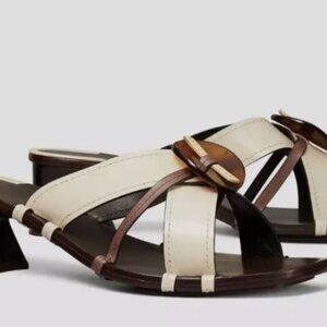 Brand New Tory Burch sz 9.5 Women’s Knotted Heeled Mule cream Sandals 134887